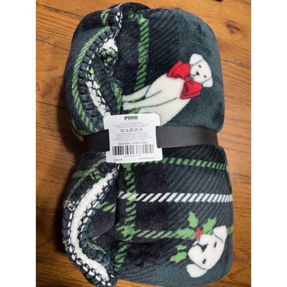 VICTORIA'S SECRET PINK COZY PLUSH SHERPA FLEECE BLANKET DOG LOGO THROW 50x60 New - Picture 2 of 5